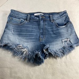 Lulu by eunina High Rise Blue Raw Cut Jean Shortie Shorts